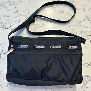 Le Sportsac Crossbody 11.5”  Bag Purse Vintage Black Nylon Pockets Galore