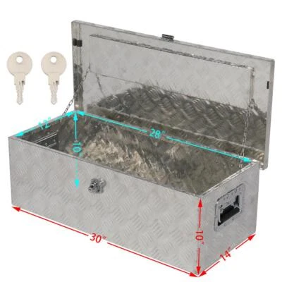 Caja de herramientas de aluminio de 30" plateada para camioneta remolque de tamaño completo plataforma de almacenamiento de herramientas para camión Foto 1 de 4