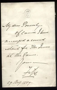 1889 Duke of Fife, to Sir Henry Ponsonby, Covered Stand at GAMES for the Queen - Picture 1 of 1