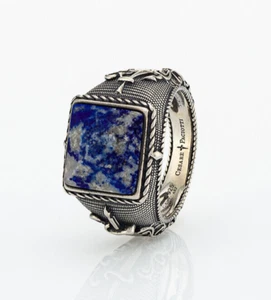 anello da uomo in argento 925 cesare paciotti pietra blu lapislazzuli chevalier - Foto 1 di 9