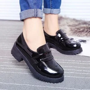 Womens Flat Block Heel Round Toe JK Shoes Patent Leather Lolita Shoes Cosplay - Picture 1 of 9
