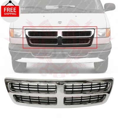 New Front Grille Chrome Shell w/ Black Insert Fits 1998-2003 Dodge Ram 1500 Van - Image 1 of 4