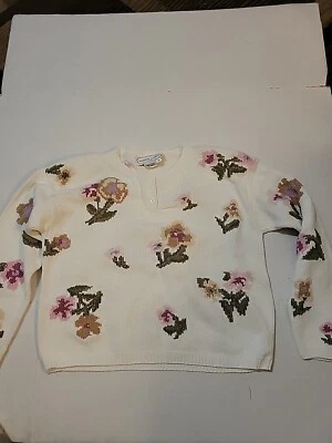 Suéter Mujer Adrienne Vittadini Vintage Años 80 100% Algodón L Crema/Pastel Floral Foto 1 de 4