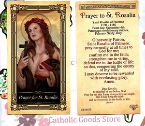 St Rosalia with Prayer to Saint Rosalia - Glossy Paperstock Holy Card - Picture 1 of 3