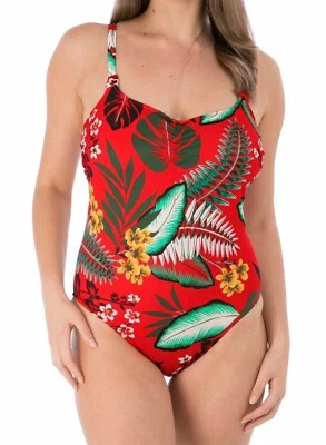 Fantasie Vilamoura Swimsuit Lollipop Size 34E 12 Underwired Bra Red Floral 6568 - Image 1 of 4