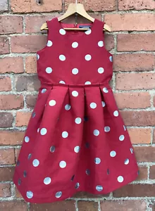 LANDS' END Girls Children Red With Silver Dots Polka Dot Dress Size 8-9 years - Picture 1 of 9