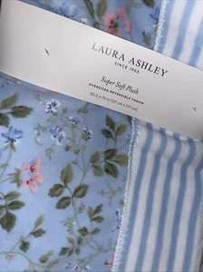 NEW Laura Ashley SUPER PLUSH Blanket Throw Pink & Blue Floral Reversible stripe - Picture 1 of 5