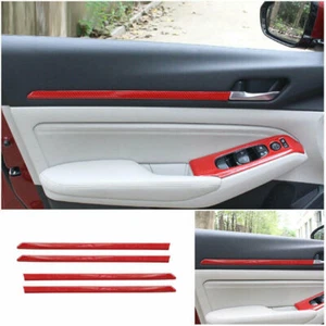 For Nissan Altima 2019-2022 Red Carbon Fiber ABS Inner Door Panel Strips Covers - Picture 1 of 5
