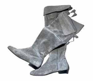 Arturo Chiang Allefra Damen grau Wildleder lässig Keilabsatz kniehohe Stiefel Größe 7M - Bild 1 von 3