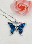 Blue Abalone Paua Shell Butterfly Pendant Necklace