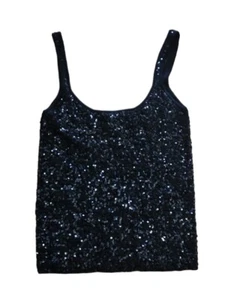 Camisa sin mangas The Works Saks Fifth Avenue negra lentejuelas 100 % lana tejida L - Imagen 1 de 5