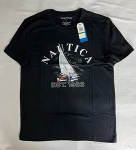 Nautica Men's Logo Sailboat Graphic Crew T-Shirt Sz Large Black - Picture 1 of 3