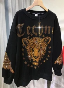 New Men Women Luxury Diamond Leopard Rhinestone Fashion Hoodie High Quality - Picture 1 of 4