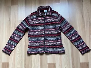 Vintage Laura Ashley Fairisle Zip Up Cardigan Size UK 10 Red Brown Wool Silk Mix - Picture 1 of 10