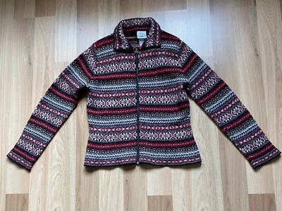 Vintage Laura Ashley Fairisle Zip Up Cardigan Size UK 10 Red Brown Wool Silk Mix - Image 1 of 4