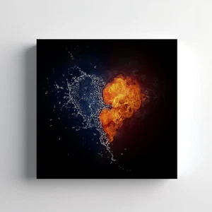 Wasser Feuer Herz Leinwand Druck Wandkunst, stilvolle Wohnkultur Wandhängung - Bild 1 von 12