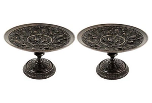 Antique French Grand Tour Bronze Tazzas, Pair, Footed Compotes - Picture 1 of 5