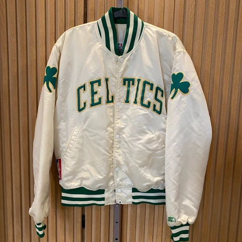 vintage BOSTON CELTICS Jacket Adult Large White Varsity Quilted Coat NBA Mens Cover