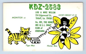 Tiger Man Honey Bee Willem Slidell Louisiana LA QSL Ham Radio Card VTG Color - Picture 1 of 2