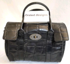 MULBERRY Bayswater Handbag tote bag Shoulder Bag turnlock Leather Black Used - Picture 1 of 18