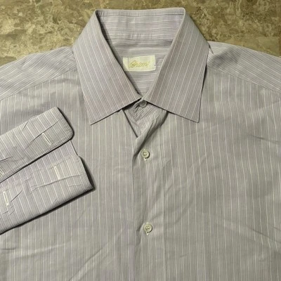 Camisa Brioni Para Hombre 41 16 Púrpura Rayas Manga Larga Botón Puños Franceses Italia Foto 1 de 4