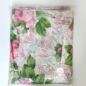 VTG Floral Shower Curtain Pink Roses Attached Balloon Valance Cottage Garden - Picture 1 of 9
