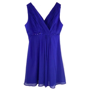 Debenhams Debut Cobalt Blue Jewel Trim Midi Flared Occasion Dress UK 18 - Picture 1 of 9