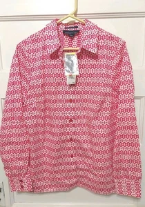 $59 Jones New York Signature Ladies Size Medium Fuchsia & White Print L/S Blouse - Picture 1 of 6