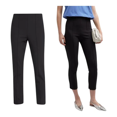 Pantalones de mujer THEORY 2 negros mezcla de lana elásticos pintuck plisados pierna ajustada recortados Foto 1 de 4