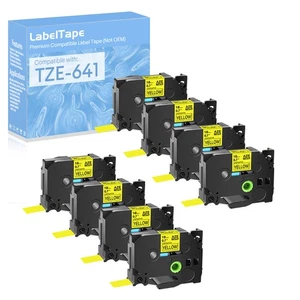 Cinta de etiqueta negra sobre amarilla 8PK TZ-641 Tze-641 18 mm para Brother P-touch PT-1960 - Imagen 1 de 10