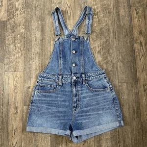 American Eagle MOM SHORTALL Size 6 Blue Jean Denim Bib Shortie Shorts Overalls - Imagen 1 de 8