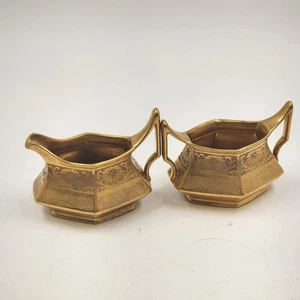 T & V Limoges Frankreich Gold Floral Offen Zuckerdose & Milchkännchen Set Signiert Antik - Bild 1 von 17