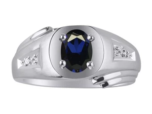 Rylos 925 Silver Ring Sapphire & Diamond 7X5MM Gemstone September Birthstone - Picture 1 of 3