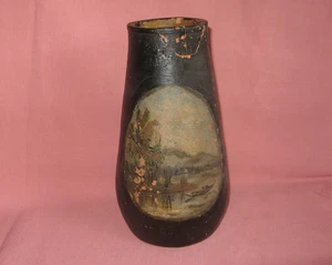 19th cent REDWARE POTTERY VASE Folk Art Painted Landscape EARLY AMERICAN antique - Picture 1 of 12