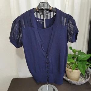 Anne Klein EUC Womens 2pc Swewter Tank Set Sz P Petite Navy Puff Sleeve Work Cas - Picture 1 of 11