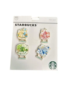 Disney Pins Walt Disney World 50th Anniversary Starbucks 4 Pin Set Park Icons - Picture 1 of 1