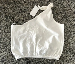 Sadie & Sage Womens White Elastic Waist Tie Shoulder Blouse Shirt Small NWT - Picture 1 of 4
