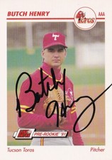 Butch Henry Autographed Signed Impel Card Tucson Toros 1991 Line Drive #612