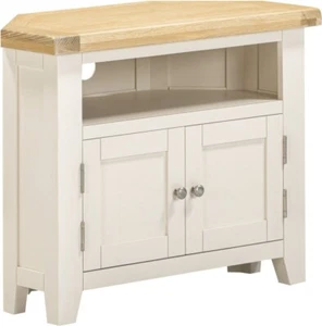 Windsor Corner TV Unit Ivory with Oak Top Fully Assembled Solid Wood - Picture 1 of 9