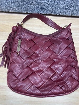 Cole Haan Woven Tassel Burgundy Red Leather Shoulder Hobo Bag Purse FLAW - Image 1 of 4
