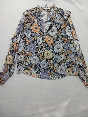 Blusa BB Dakota Mujer L Negra Multicolor Floral Volantes Hombro Cuello en V Foto 1 de 4