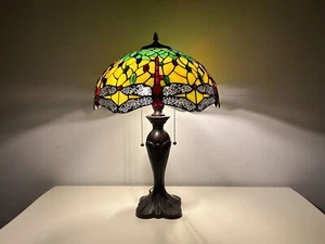 Tiffany Style Dragonfly Crystal Bead Pattern Stained Glass Table Lamp 61 cm Tall - Picture 1 of 15