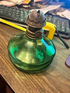 Victorian Green Glass Parlor Kerosene Lamp base & only wick - Picture 1 of 5