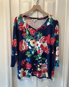 The Pioneer Woman V-neck Pullover Blouse Floral/Navy 3/4 Sleeve Sz XXL - Picture 1 of 11