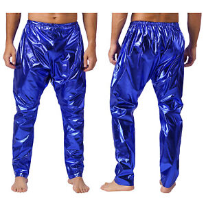 Mens Metallic Shiny Pants Trousers Night Jogger Dance Party Athletic Clubwear