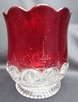 1891 Ruby Stained EAPG Pattern Glass Pillows Encircled, Midway Spooner - Image 1 of 2