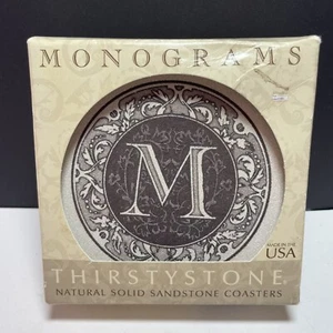 Thirstystone Monogram Sandstone Coasters Set-Qty: 4- Monogram: "M” with Box READ - Picture 1 of 19