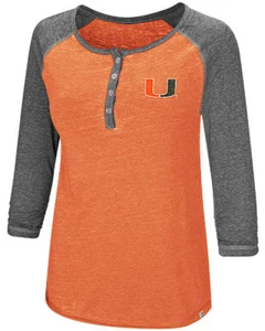 Camisa para mujer Miami Hurricanes naranja 8 libras coliseo Henley manga larga - Imagen 1 de 4