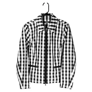 Ralph Lauren Women's Jacket Black White Check Plaid Full Zip Pockets Preppy 12P - Picture 1 of 9