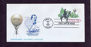 1995 50c Thaddeus Lowe Balloonist Aerogramme #UC64 ARTMASTER FDC - Picture 1 of 2